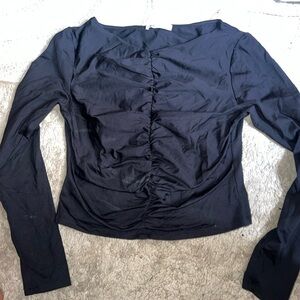 Zara Black Ruched Long Sleeve Blouse